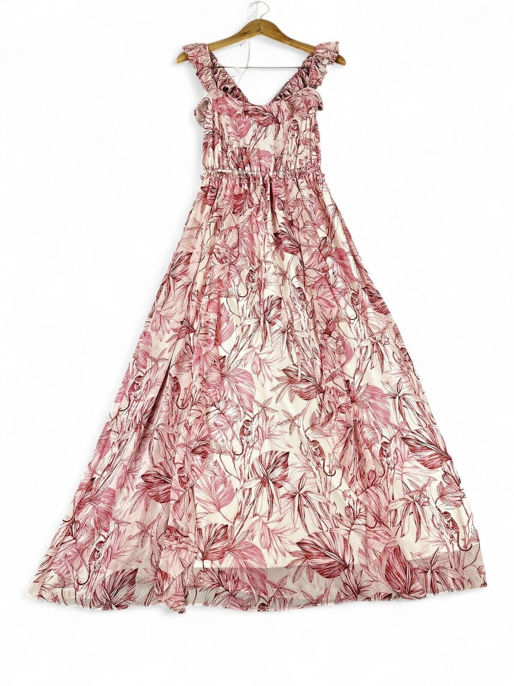 Gal Meets Glam x Anthropologie Pink Floral Ruffle Maxi Dress Sz 0
